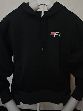 Men's Black Quilted Crewneck Sweatshirt with F1 Logo